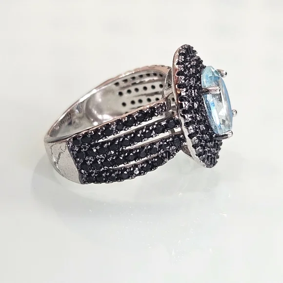 Aquamarine & Spinel Sterling Silver Ring 925 Size 5 US